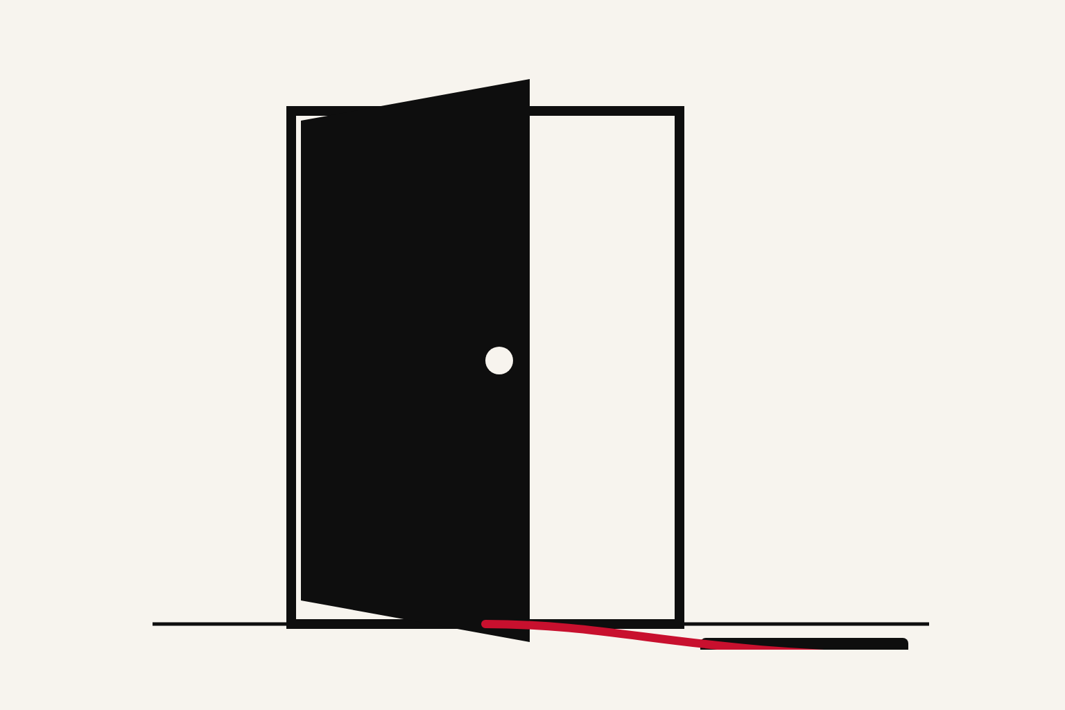 Puerta abierta de par en par con una línea roja que cruza el umbral hacia fuera